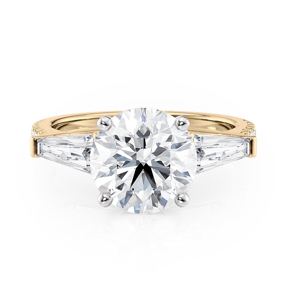 14K Yellow Gold Baguette and Pave Engagement Ring
