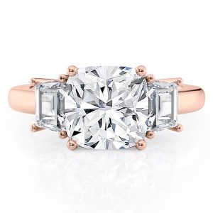 14K Rose Gold Three Stone Step Cut Trapezoid Diamond Ring 14K Rose Gold Three Stone Step Cut Trapezoid Diamond Ring