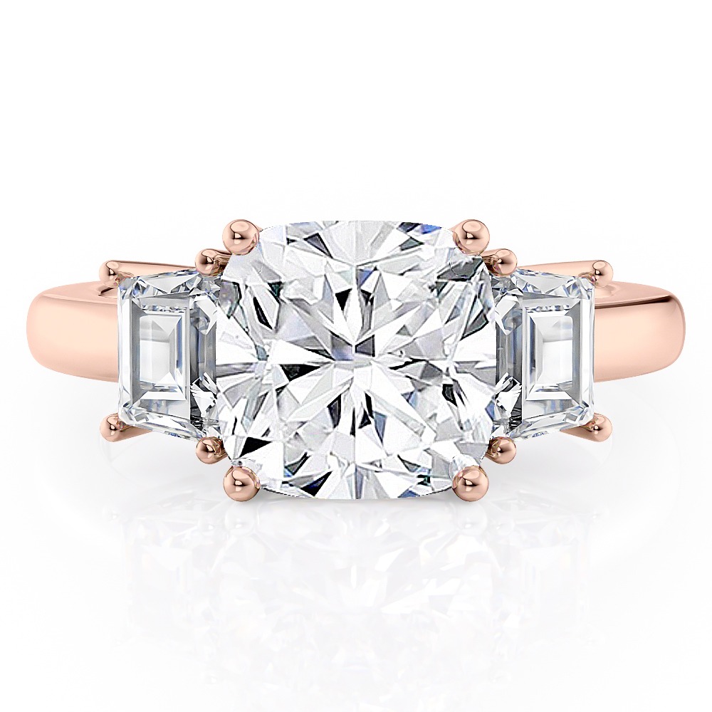 14K Rose Gold Three Stone Step Cut Trapezoid Diamond Ring