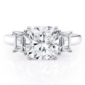 14K White Gold Three Stone Step Cut Trapezoid Diamond Ring 14K White Gold Three Stone Step Cut Trapezoid Diamond Ring