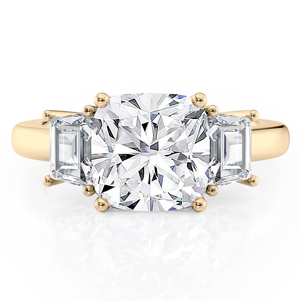 14K Yellow Gold Three Stone Step Cut Trapezoid Diamond Ring