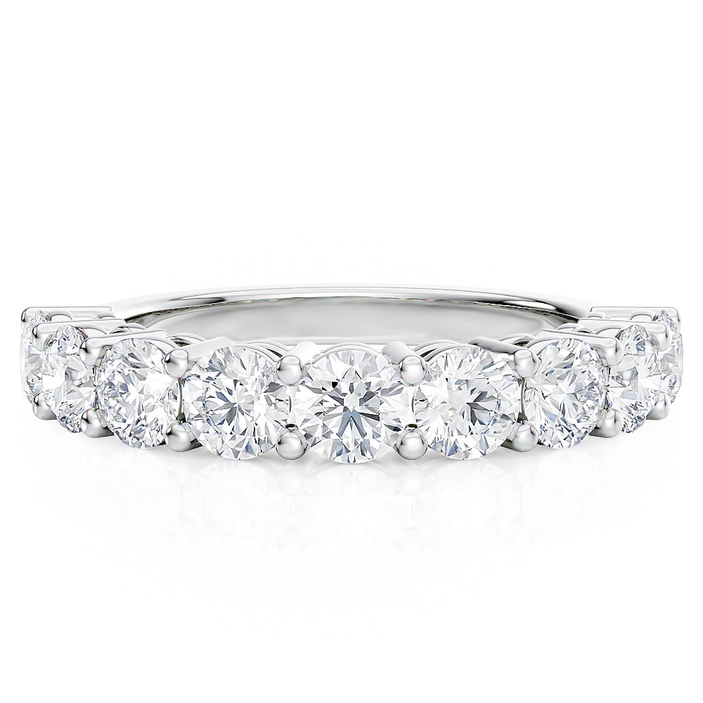 18K White Gold Round 9 Diamonds Shared Prong Band (1.65 CTW)