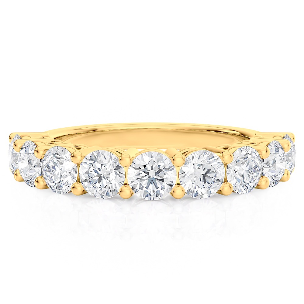 18K Yellow Gold Round 9 Diamonds Shared Prong Band (1.65 CTW)