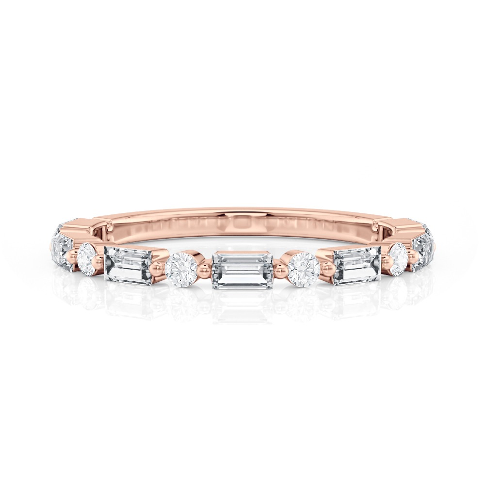 14K Rose Gold Single Prong Round & Baguette Diamond Band
