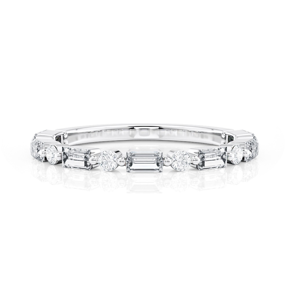Platinum Single Prong Round & Baguette Diamond Band