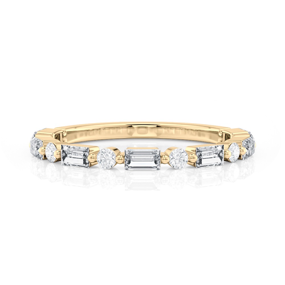 18K Yellow Gold Single Prong Round & Baguette Diamond Band