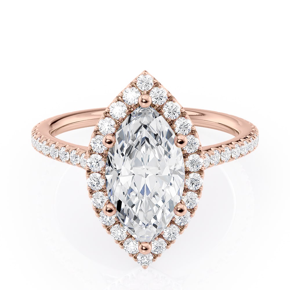 14K Rose Gold Petite Marquise Halo Engagement Ring