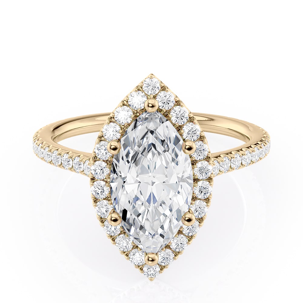 14K Yellow Gold Petite Marquise Halo Engagement Ring