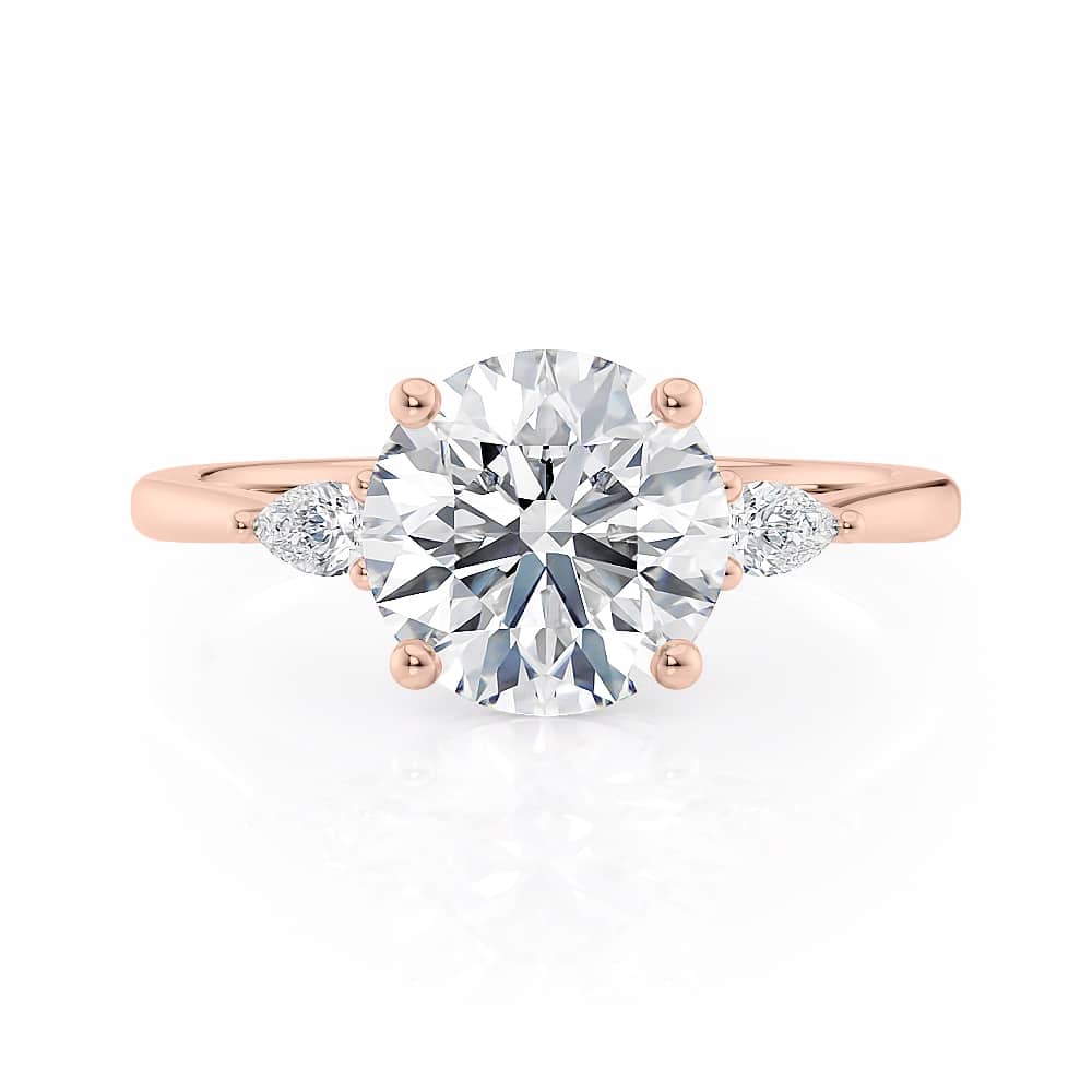 14K ROSE Gold Basket Three Stone Pear Diamond Engagement