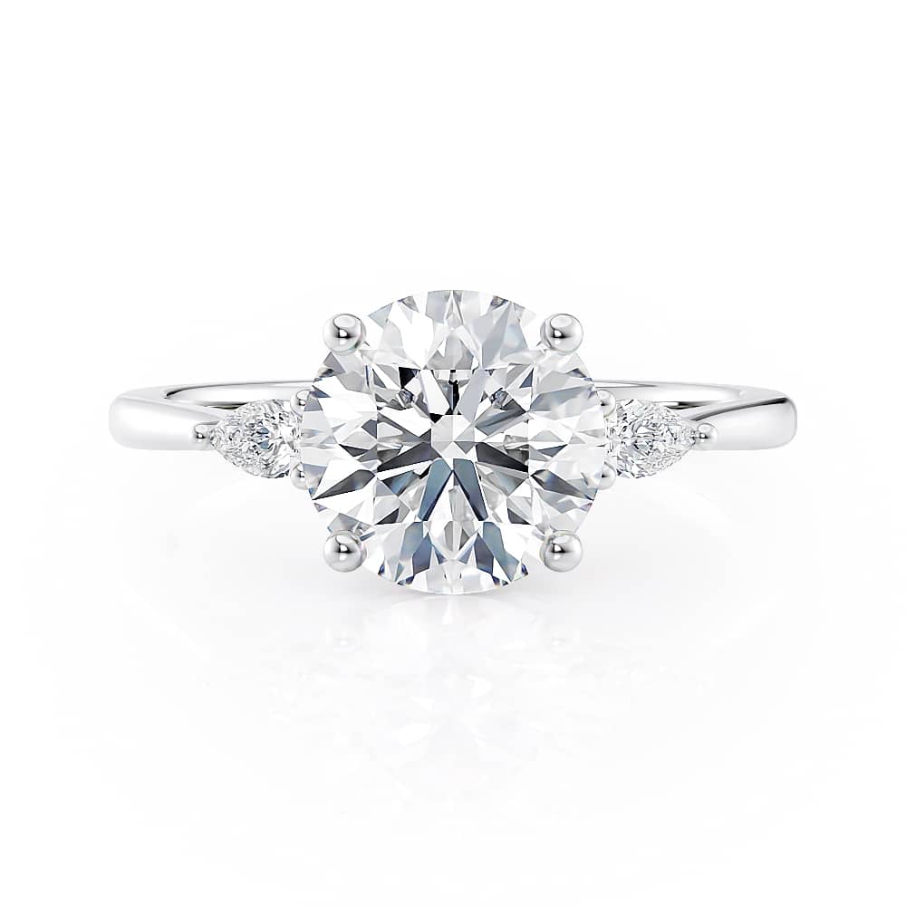 14K White Gold Basket Three Stone Pear Diamond Engagement