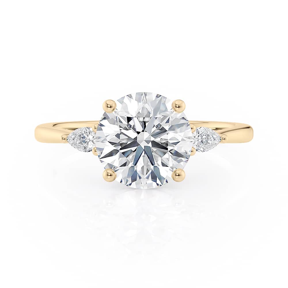 14K Yellow Gold Basket Three Stone Pear Diamond Engagement