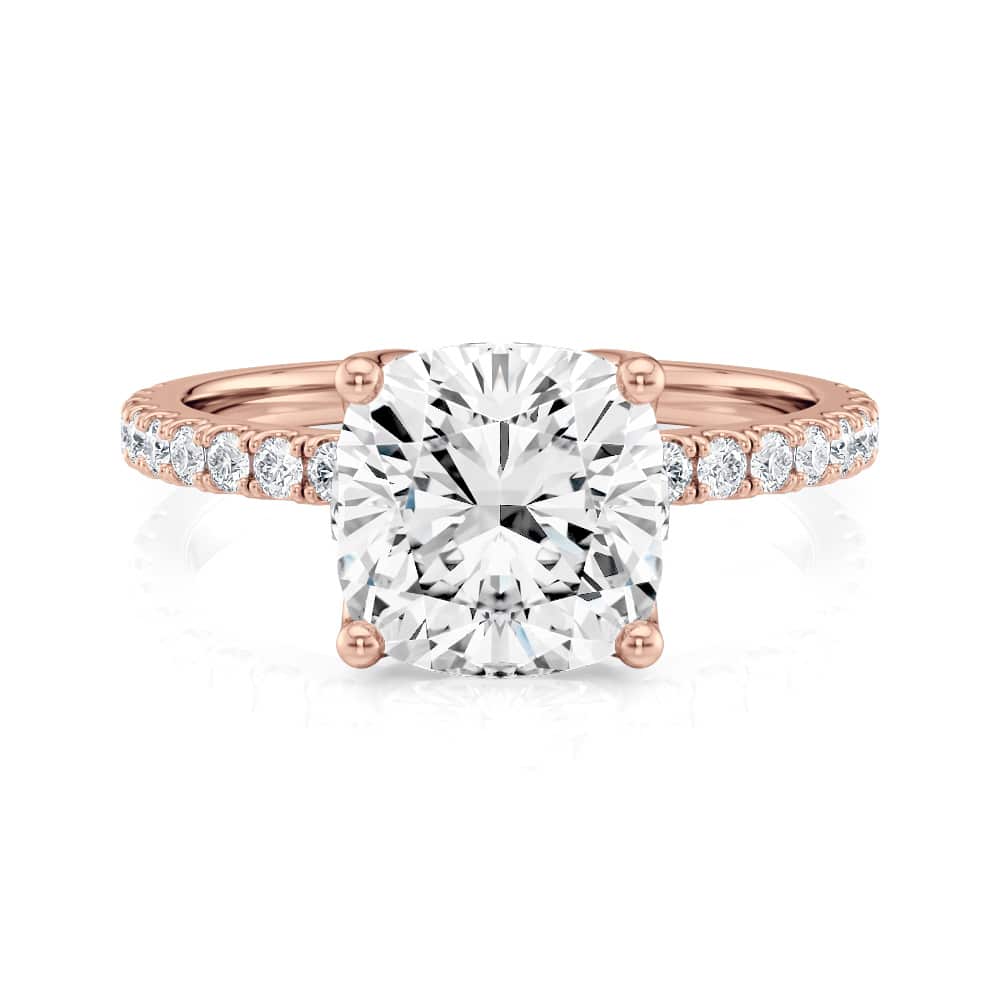 14K Rose Gold Petite Tulip Cushion Pave Engagement Ring