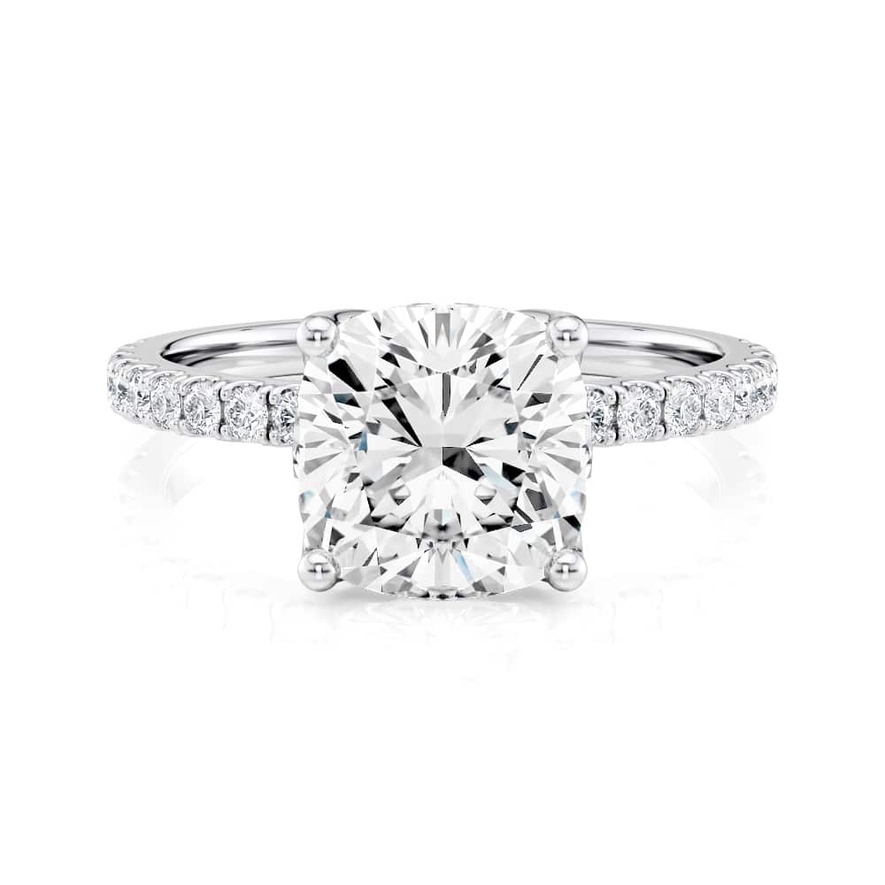 Platinum Petite Tulip Cushion Pave Engagement Ring