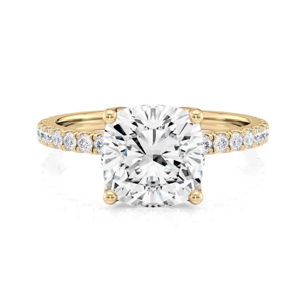 14K Yellow Gold Petite Tulip Cushion Pave Engagement Ring