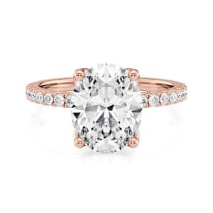 14K Rose Gold Petite Tulip Oval Pave Engagement Ring