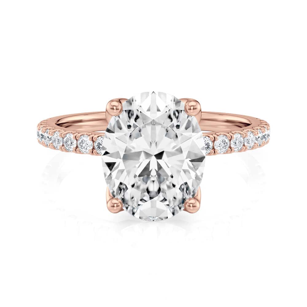 14K Rose Gold Petite Tulip Oval Pave Engagement Ring