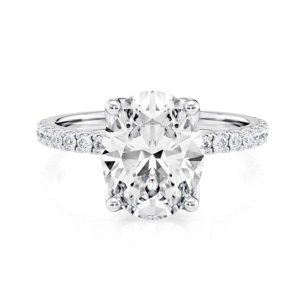 Platinum Gold Petite Tulip Oval Pave Engagement Ring