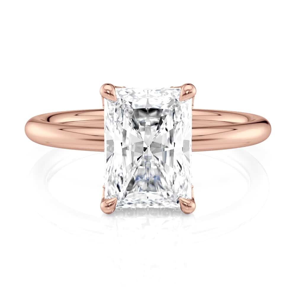 14K Rose Gold Curved Hidden Halo Radiant Solitaire Engagement ring