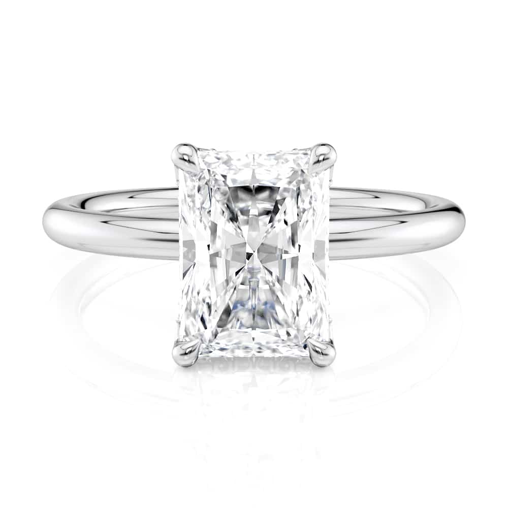 Platinum Curved Hidden Halo Radiant Solitaire Engagement ring