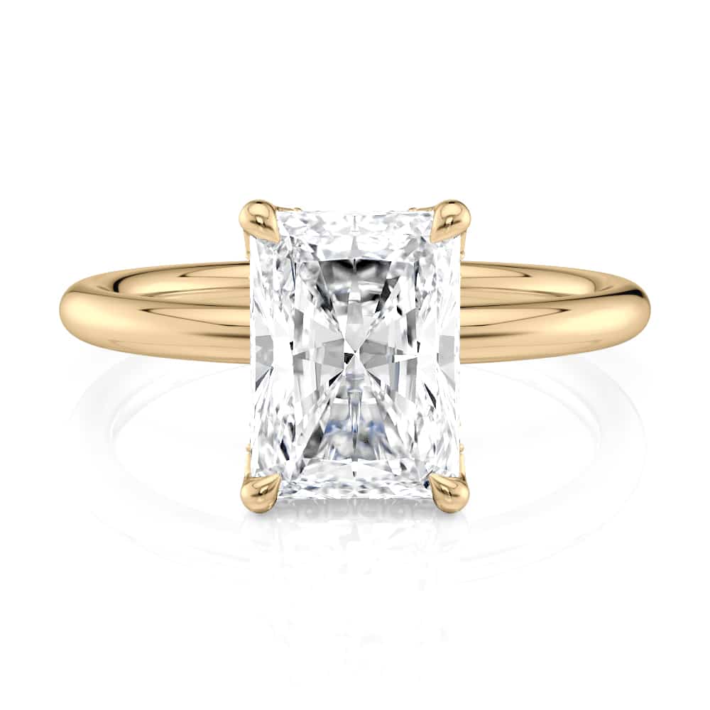 18K Yellow Gold Curved Hidden Halo Radiant Solitaire Engagement ring