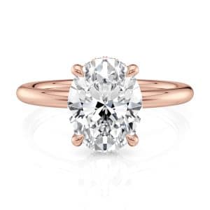 14K Rose Gold Curved Hidden Halo Oval Solitaire Engagement ring