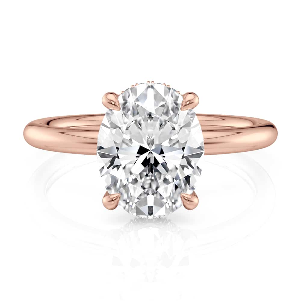 14K Rose Gold Curved Hidden Halo Oval Solitaire Engagement ring