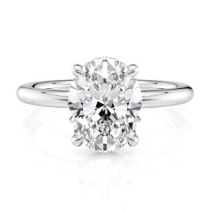 14K White Gold Curved Hidden Halo Oval Solitaire Engagement ring