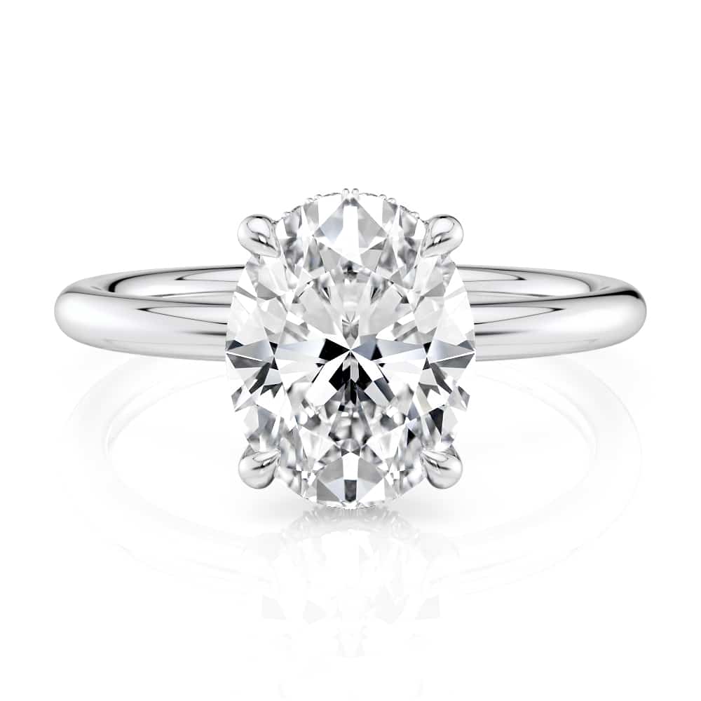 Platinum Curved Hidden Halo Oval Solitaire Engagement ring