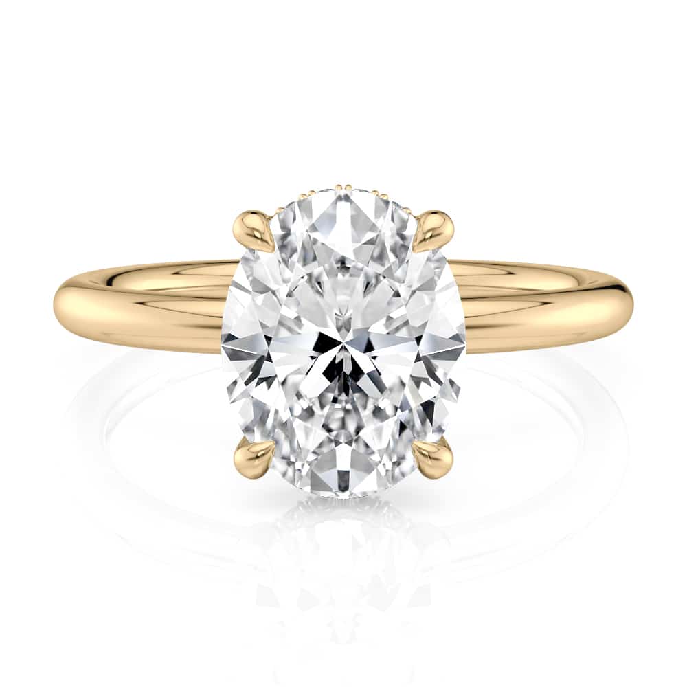 18K Yellow Gold Curved Hidden Halo Oval Solitaire Engagement ring