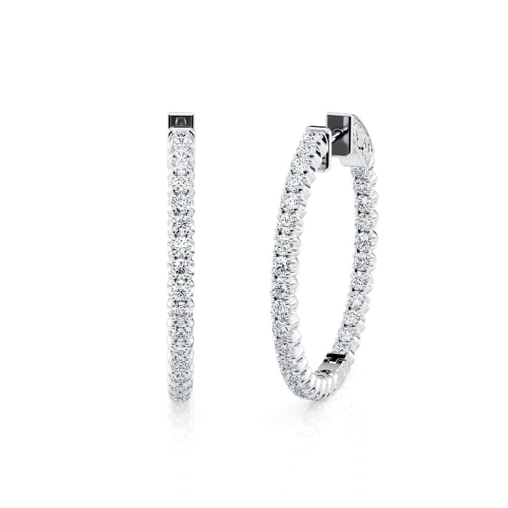 14K White Gold Diamond hoop earrings (1.15inches)