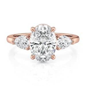 14K Rose Gold Three Stone Pear Diamonds Flush Fit Engagement Ring (0.50 CTW)