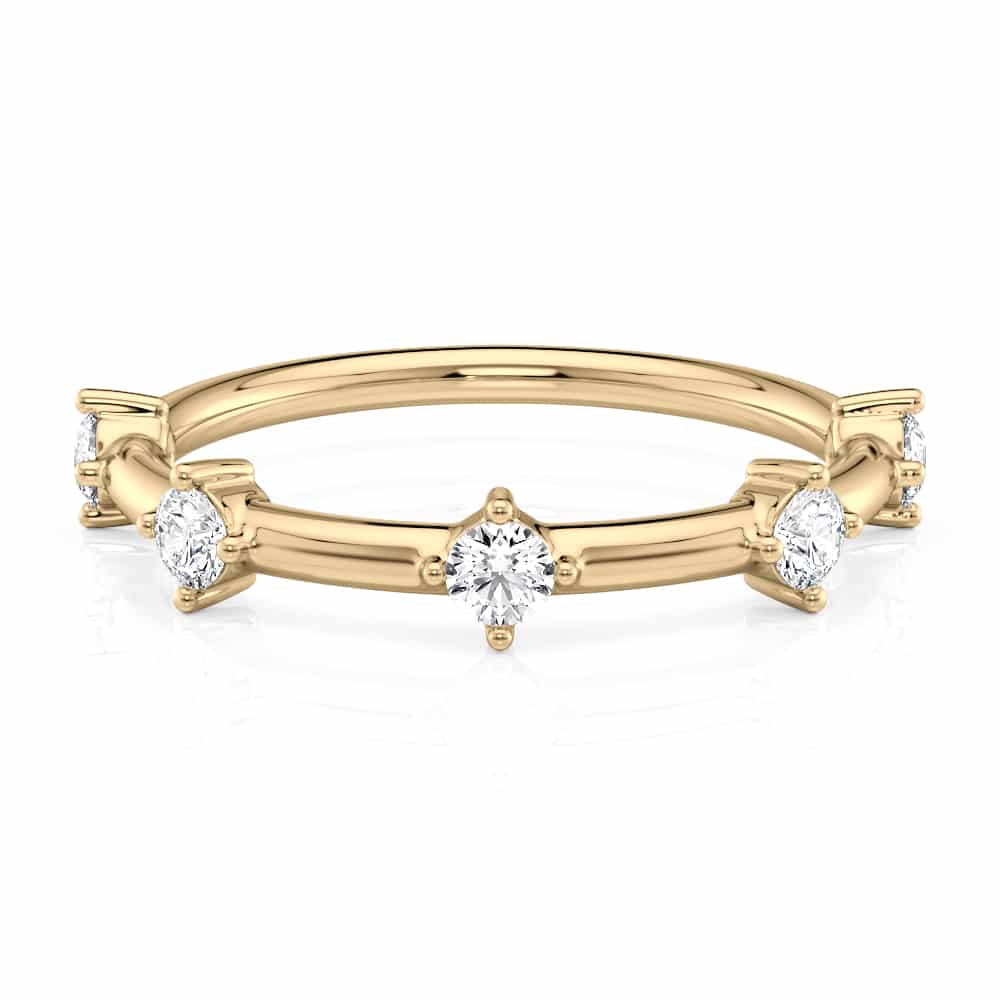14k Yellow Gold Compass Spaced Round Diamond Wedding Band (0.28CTW)