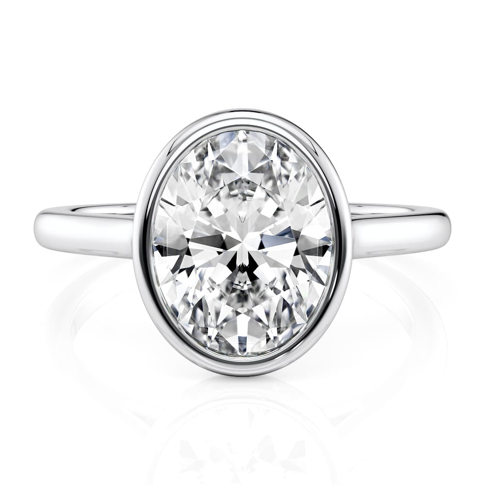 14K White Gold Oval Bezel Solitaire