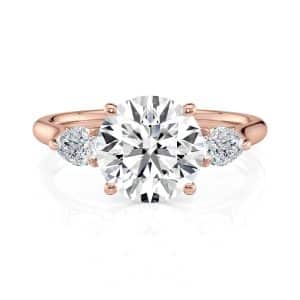 14K Rose Gold Round and Pear Flush Fit Three Stone 14K Rose Gold Round and Pear Flush Fit Three Stone