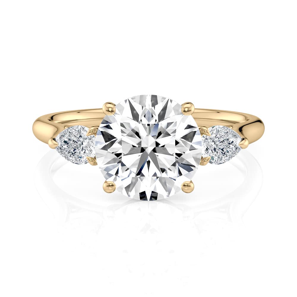 18K Yellow Gold Round and Pear Flush Fit Three Stone