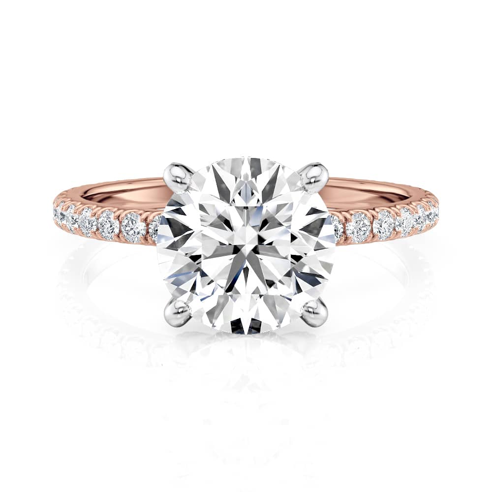14K Rose Gold Diamond Prong's With Round Hidden Halo Ring