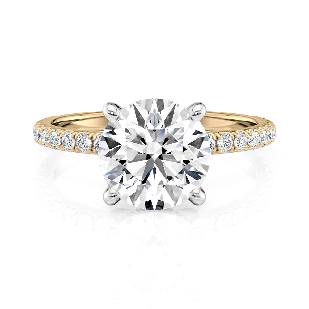 14K Yellow Gold Diamond Prong's With Round Hidden Halo Ring