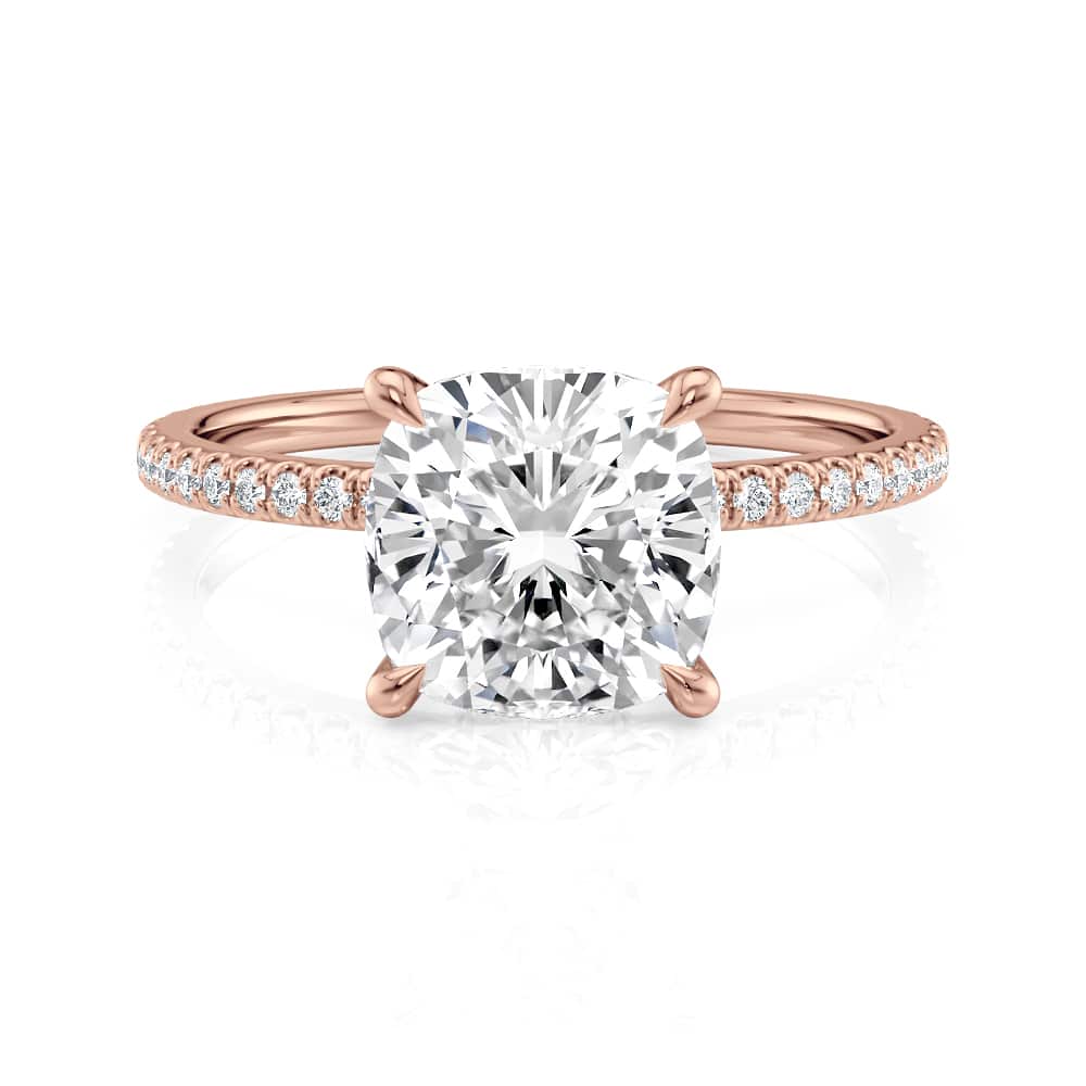 14K Rose Gold Petite Low Hidden Halo Cushion Engagement ring