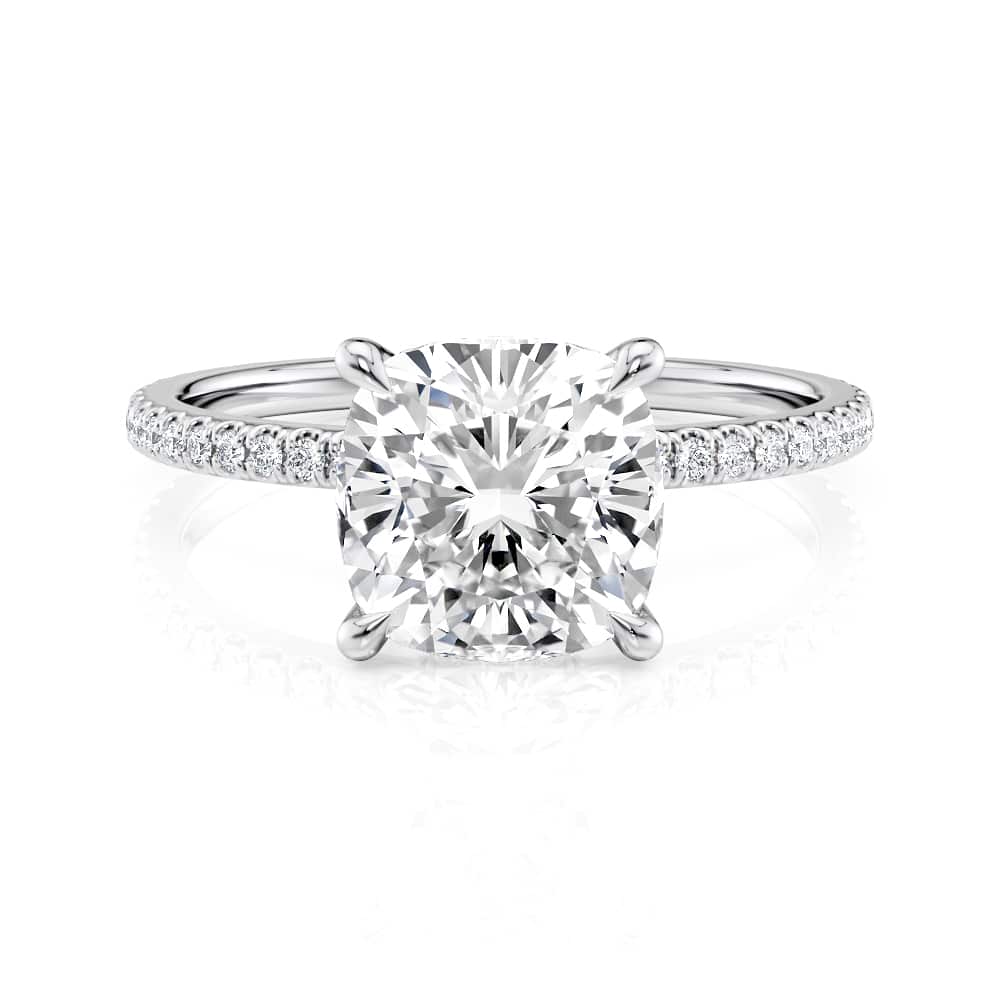 18K White Gold Petite Low Hidden Halo Cushion Engagement Ring