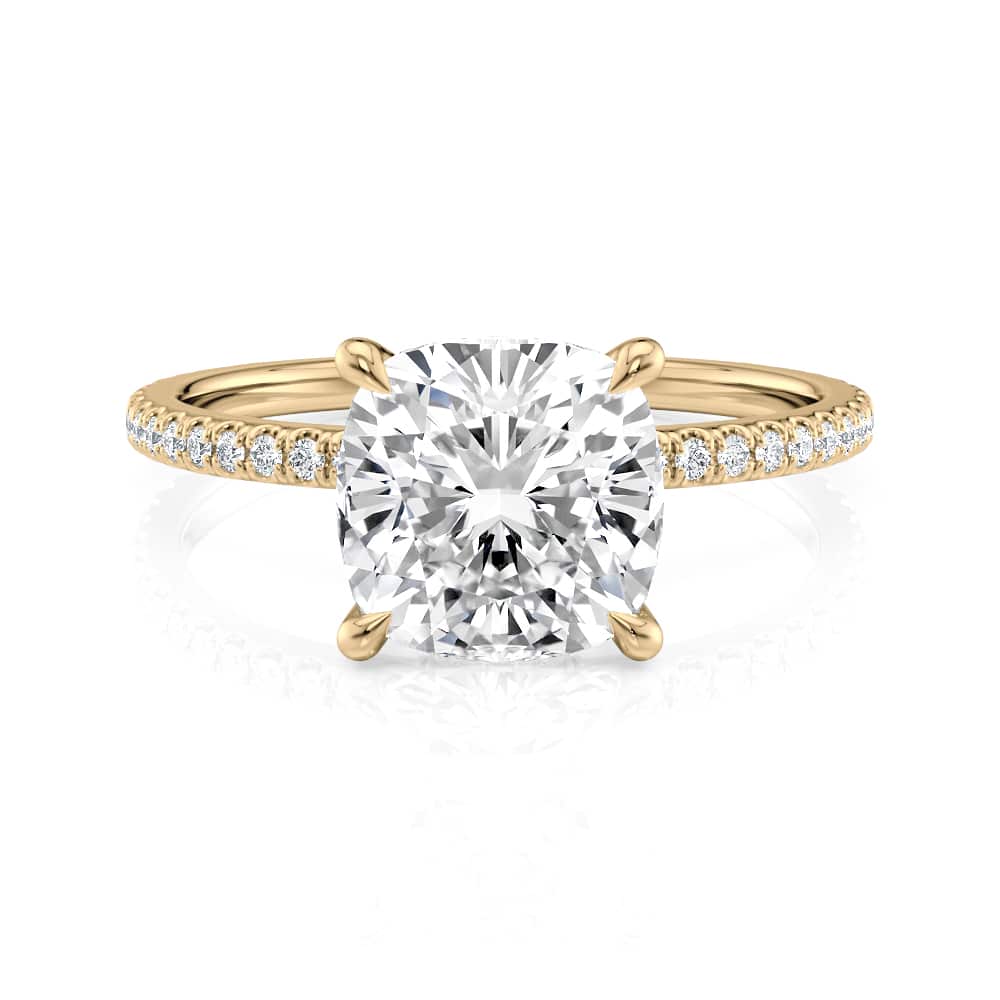 18K Yellow Gold Petite Low Hidden Halo Cushion Engagement ring