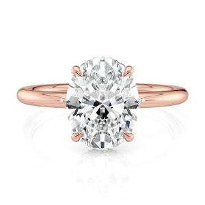 14K Rose Gold Low Profile Hidden Curved Halo Oval Engagement ring