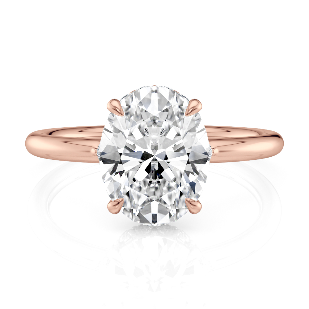 14K Rose Gold Low Profile Hidden Curved Halo Oval Engagement ring
