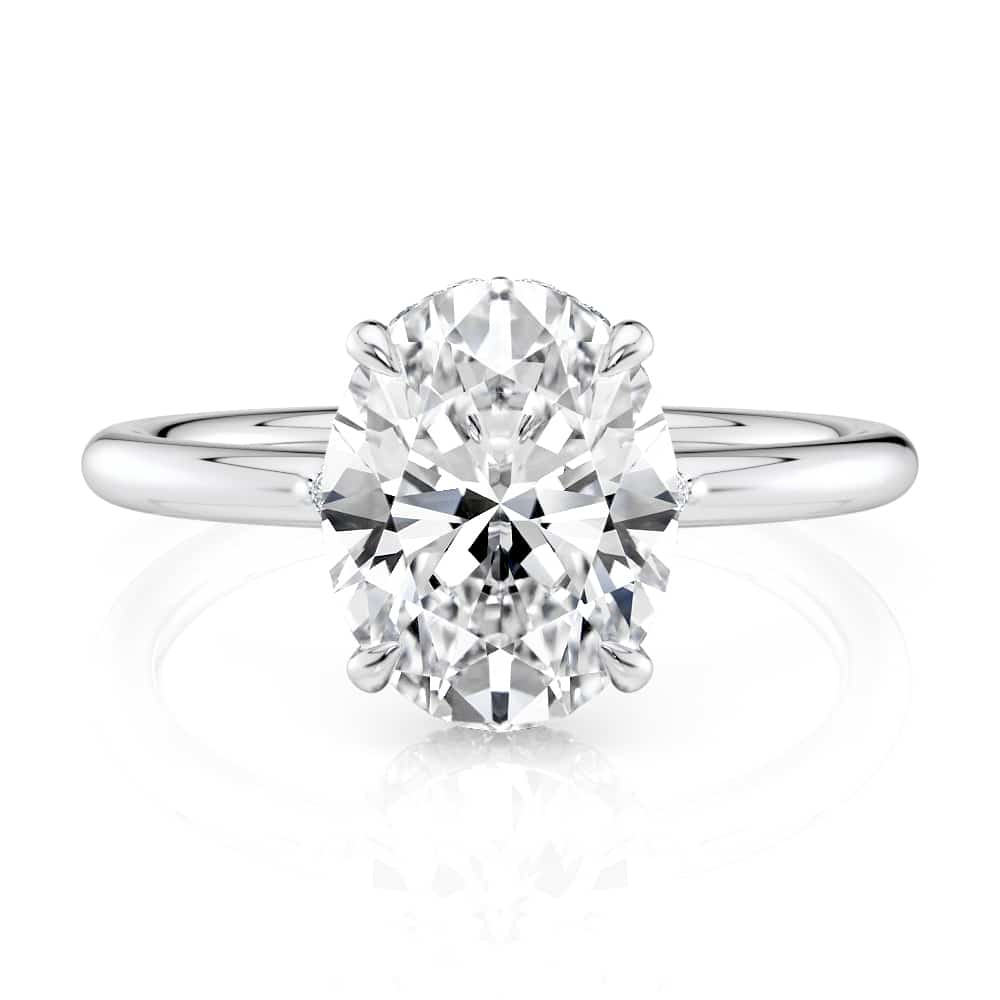 Platinum Low Profile Hidden Curved Halo Oval Engagement ring