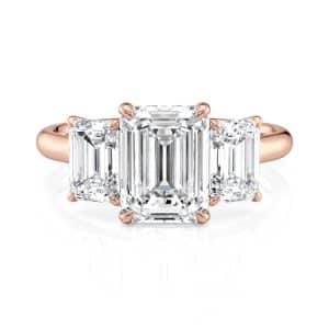 14K Rose Gold Three Stone Emerald Cut Diamond Engagement Ring 14K Rose Gold Three Stone Emerald Cut Diamond Engagement Ring