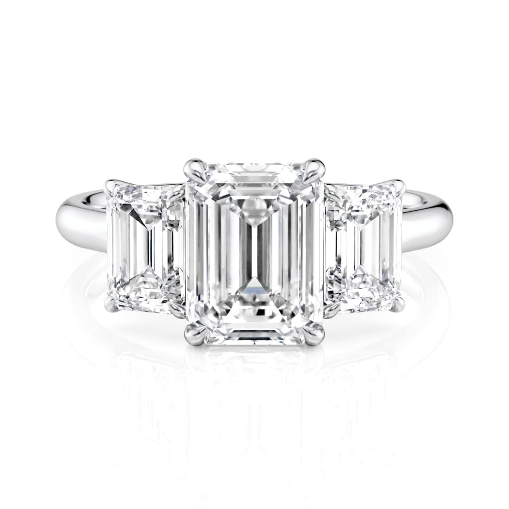 Platinum Three Stone Emerald Cut Diamond Engagement Ring