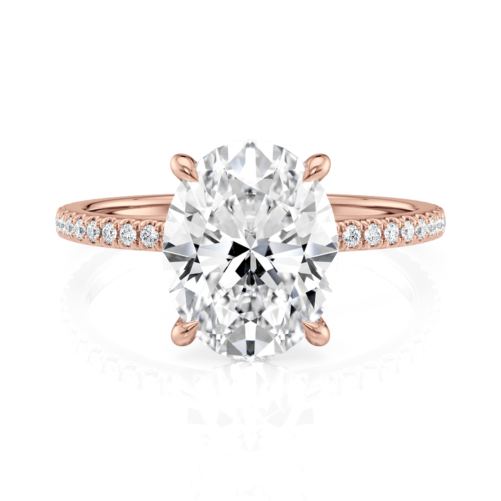 14K Rose Gold Petite Low Hidden Halo Oval Engagement Ring