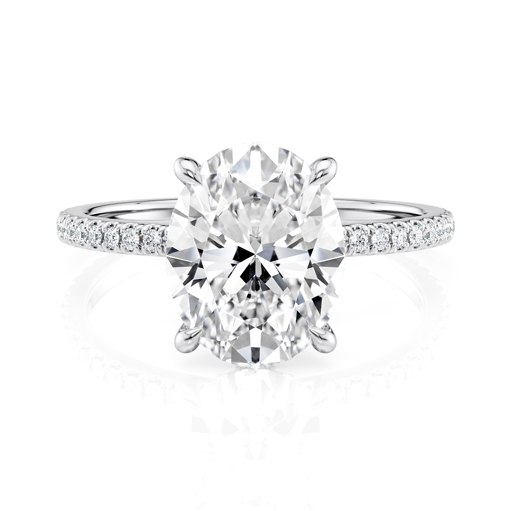 14K White Gold Petite Low Hidden Halo Oval Engagement Ring
