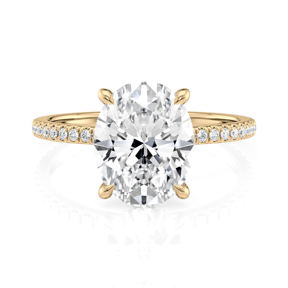 14K Yellow Gold Petite Low Hidden Halo Oval Engagement Ring