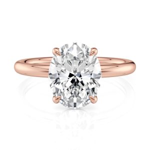 14K Rose Gold Floating Oval Basket Solitaire Engagement Ring