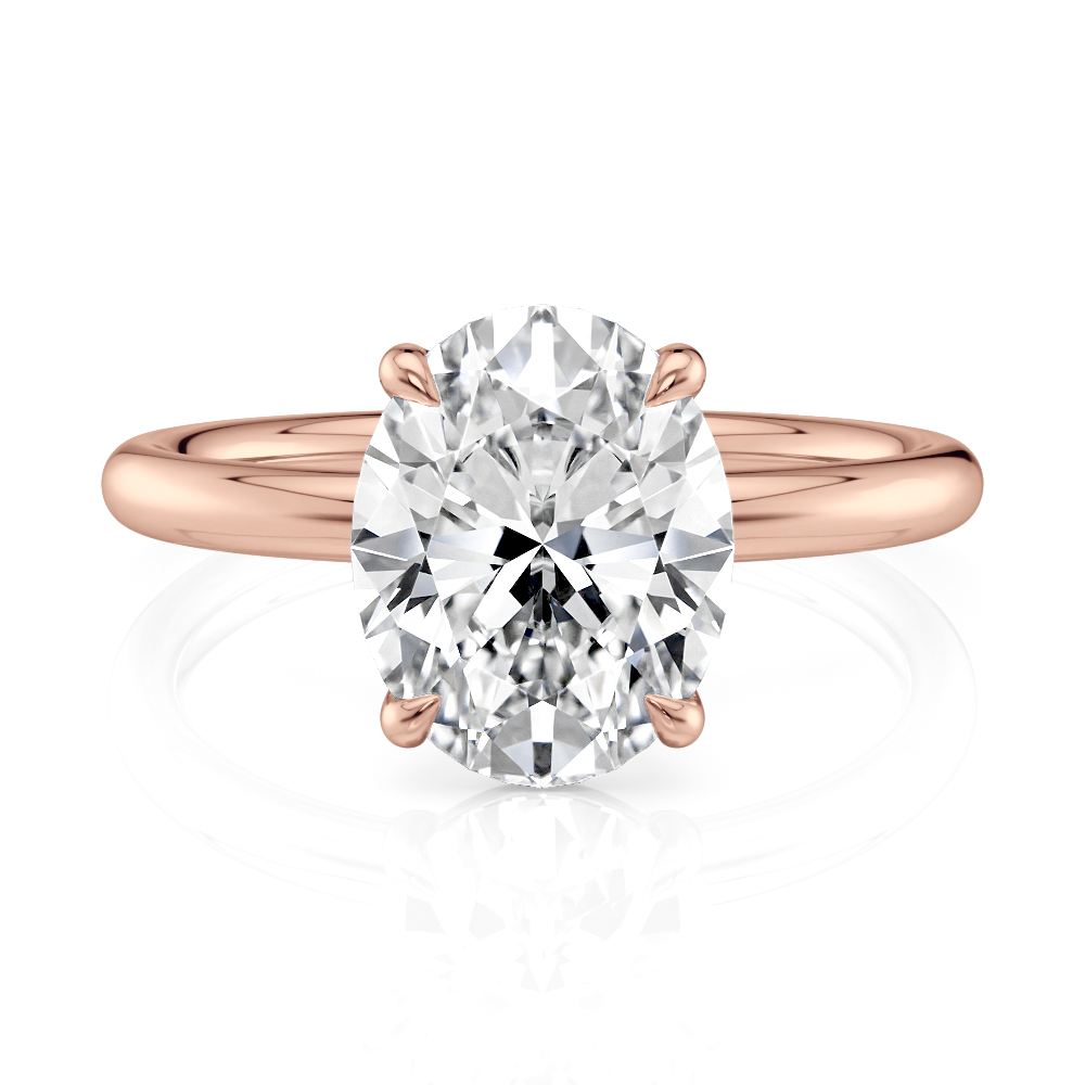 14K Rose Gold Floating Oval Basket Solitaire Engagement Ring